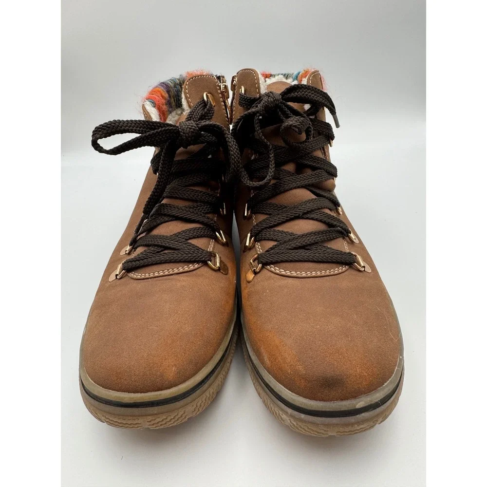 Bjorndal Everly Brown Faux Suede Knit Collar Ankle Boots Womens 9‎ Side Zip